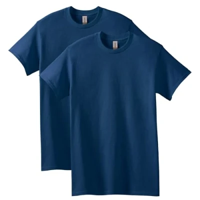 Imagen de Gildan Camiseta de algodón pesado para adultos, estilo G5000, paquete múltiple, Azul marino (paquete 2), Large