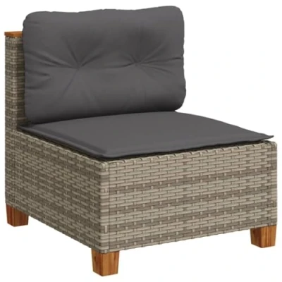 Imagen de vidaXL sofá de jardín sin reposabrazos con Cojines ratán PE Gris, sofá, sillón jardín, Exterior, sillón, Patio