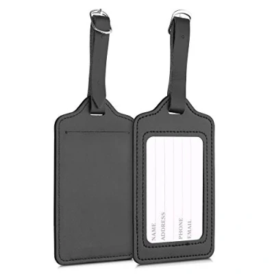 Imagen de kwmobile 2x Etiqueta para maleta Tarjetas de identificación equipaje cuero sintético Colgante viajes negro