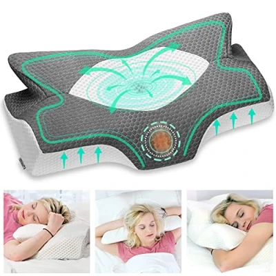 Imagen de Elviros Almohada Cervical de Espuma Viscoelastica con Memoria, Ortopedica para Soporte Cuello, Almohadas Ergonomico Dormir Lado y Boca Arriba