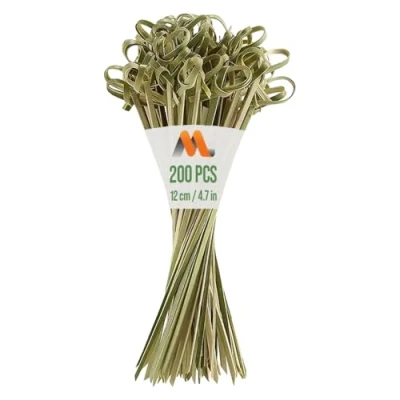 Imagen de 200 Palillos de Cóctel Elegantes con Nudo Bambú Pinchos Madera Decorativos 4,7 Pulgadas Para Fiestas, Aperitivos, Cócteles, Frutas, Brochetas, Barbacoa (BBQ) por Mobi Lock