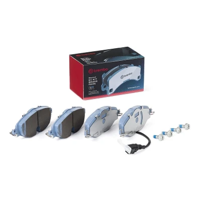 Imagen de BREMBO P 85 126E Juego de pastillas freno con contacto avisador desgaste tornillos pinza freno, Chapa antichirridos sin accesorios