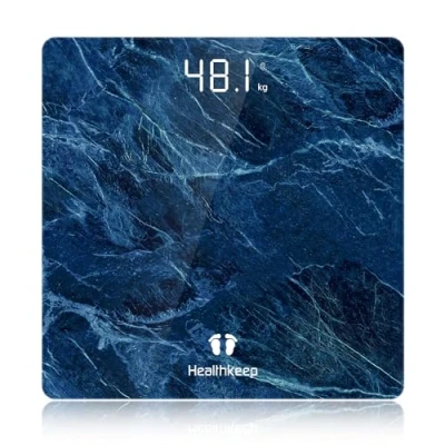 Imagen de Báscula de baño digital con pantalla LED, Balanza precisión para peso corporal, Máximo 180kg, Step on Technology, Diseño fino, Azul mármol