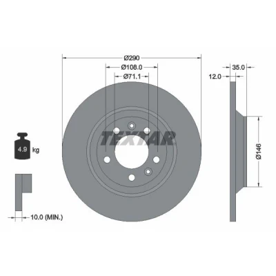 Imagen de TEXTAR PRO 92129603 Disco de freno 290 12 05/07 108 macizo revestido sin perno sujeción rueda, buje rueda PEUGEOT: 407 Berlina