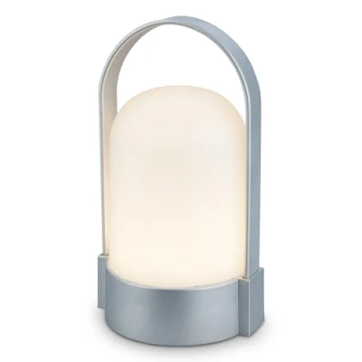 Imagen de Briloner lámpara de mesa LED inalámbrica IP44, táctil, regulable, batería reemplazable, noche, lectura, LED, camping, batería, exterior, 9x8x15,5 cm, cromo mate