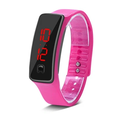 Imagen de Relojes deportivos reloj de pulsera led silicona calendario tiempo digital para hombres las mujeres impermeable a largo suspensión ligero(Pink)
