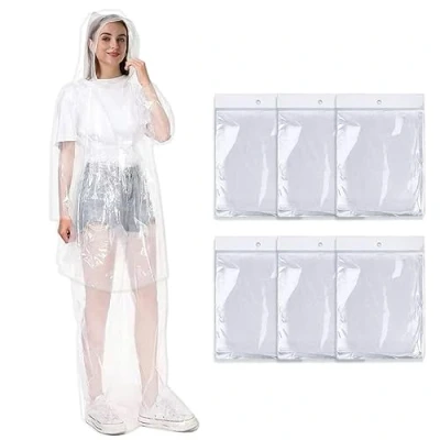 Imagen de 6 Piezas Chubasquero Transparente Desechables,Poncho Impermeable,Chubasqueros Impermeable con Capucha y Mangas,Plegable Poncho Emergencia Impermeable,para Viajes, Picnic, Deportes