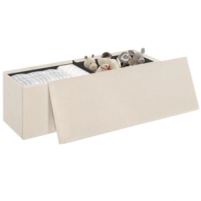 Imagen de eSituro Banco Almacenaje Rectangular 135 L, Taburete de Almacenje Plegable, Baul Puff con Tapa Asiento Extraible, Pie Cama, Otomono Largo para Salón y Dormitorio, Beige, 110x38x38 cm