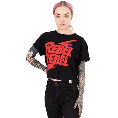 Imagen de David Bowie Camiseta Recortada para Mujeres Rebel Song M