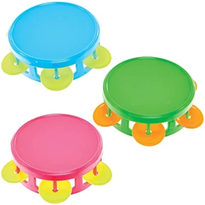 Imagen de Baker Ross FX876 Mini panderetas Pack de 6, Pequeños juguetes musicales para fiestas infantiles