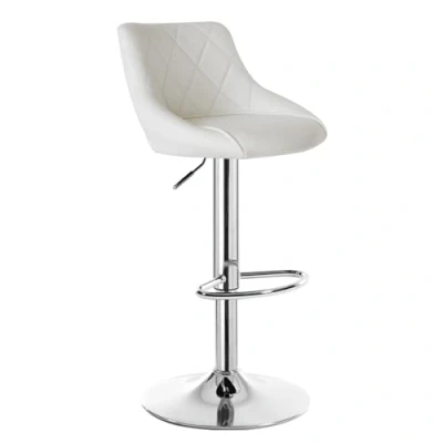 Imagen de WOLTU 1x Taburete de Bar con Respaldo, Ajuste Altura Continuo, Acero Cromado, tapicería Cuero fácil Cuidado, Asiento Bien Acolchado, (Blanco)