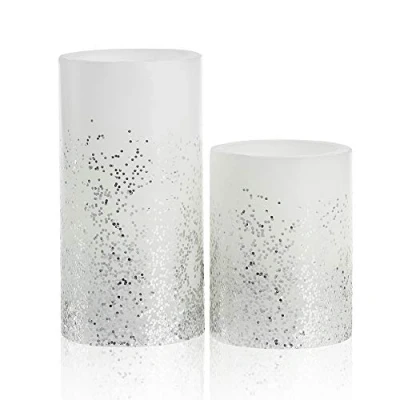 Imagen de Pauleen 48008 2 Glowing Glitter Candle Velas LED auténtica con llama titilante cálido Cera blanco y plateado, 2er Set
