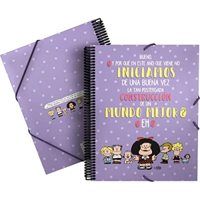 Imagen de Grafoplás 39822459. Carpeta Fundas Espiral, A4, Tapas Polipropileno, 30 Transparentes, Cierre Gomas Elásticas, Incluye Sobre con Textil, Colección Mafalda, Esperanza