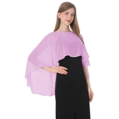 Imagen de Baoqiya Chales y envolturas para mujer vestidos de noche, chal suave gasa dama honor, capa cubrir la boda, Mauve, Talla única