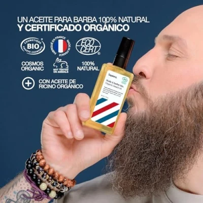 Imagen de Sapiens Barbershop Aceite Barba Hombre Orgánico Cuidado con de Ricino Certificado Ecocert Hidrata y Favorece el Crecimiento 50 ml (Paquete 2)