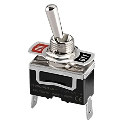 Imagen de Heschen Interruptor basculante de metal C511A SPST (2 posiciones, 15 A, 250 V, CA, 2 lengüetas CE