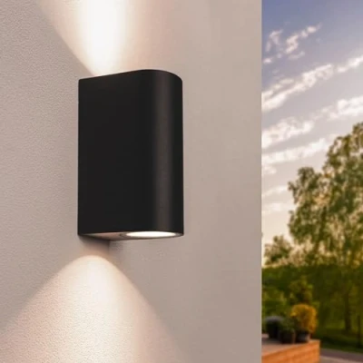 Imagen de Ledvion Douglas lámpara de pared LED exterior negro redondo ambos lados 2 x casquillo GU10 arriba y abajo IP54