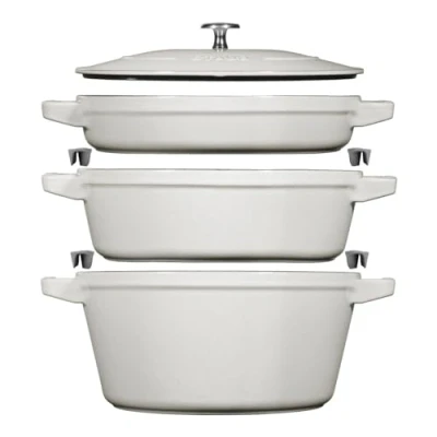 Imagen de STAUB La Cocotte Juego de cacerolas (3 piezas, redondas, hierro fundido, trufa blanca)