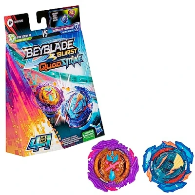 Imagen de Beyblade Burst QuadStrike Dual Pack de 2 peonzas competición Ultimate EVO Valtryek V8 y Divine Xcalius X8