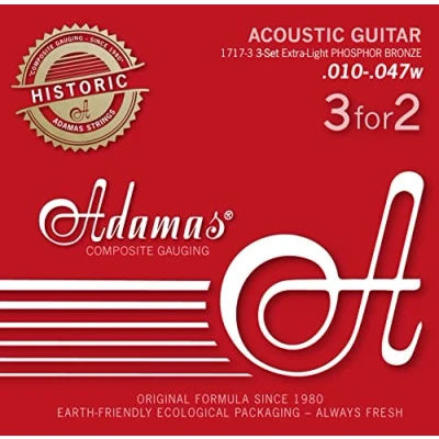 Imagen de Adamas cuerdas para Guitarra Acústica Phosphor Bronze Reedición Histórica Set de 3 Ex Light .010