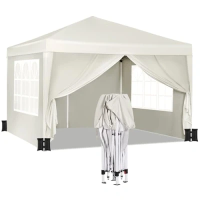 Imagen de WOLTU Pabellón de Jardín Cenador Plegable Pérgola Cuadrada con Diseño Pop Up Carpa Cubierta Tela Oxford Hecho Tubos Metales, 3x3 m, 4PCS Bolsas Arena Vacía para Carpas,Beis