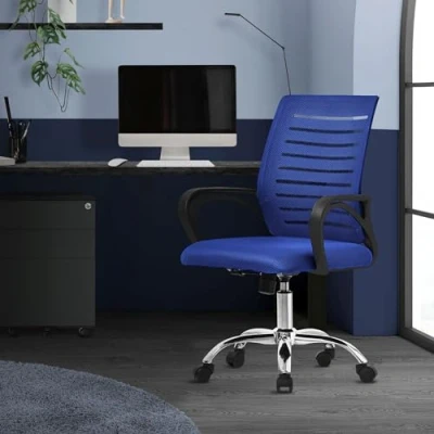 Imagen de ML Design Silla de Oficina Ergonómica Azul Asiento Ordernador Escritorio con Resposabrazos y Altura Regulable Tapizado Malla Respirable, Función Balancín Giratoria 360 Ruedas
