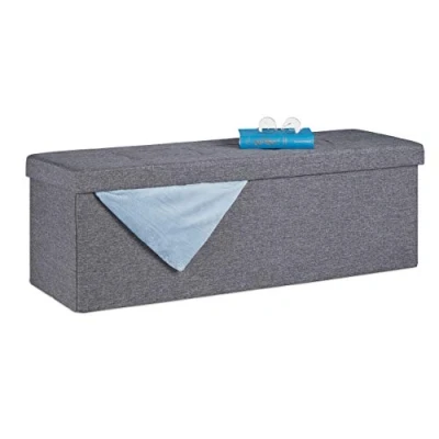 Imagen de Relaxdays Banco Almacenaje, Plegable, Acolchado, Compartimiento Extraíble, 130 L, Baúl Almacenamiento, Gris Oscuro, Tablero de Fibras