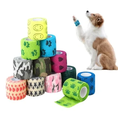 Imagen de LCXCXY Vendas Autoadhesivas, Venda Cohesiva para Mascotas, 12 Rollos de 5CMX4.5M Cohesiva, Elastica Adhesiva Gatos, Perros, Caballos y Otros Animales, Autoadhesiva Veterinaria