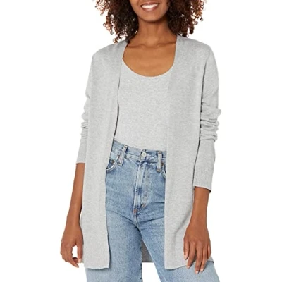 Imagen de Amazon Essentials Jersey Cárdigan Ligero de Abertura Fronta (Disponible en Tallas Grandes) Mujer, Gris Claro Mezcla, L