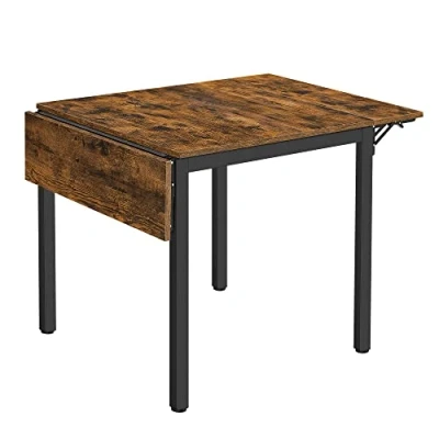 Imagen de VASAGLE Mesa de Comedor, Extensible, Hoja Abatible, para 2 4 Personas, Cocina, Espacios Pequeños, Marrón Rústico y Negro Tinta KDT077B01