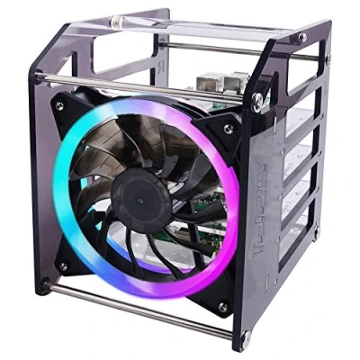 Imagen de GeeekPi Raspberry Pi Cluster Caja, Rack Case Caja apilable con Ventilador 120mm RGB LED 5V Fan para 4B / 3B + 2B B y Jetson Nano (4 Capas)