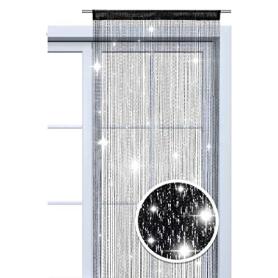 Imagen de wometo Cortina de Hilo con Purpurina, 90 x 245 cm, Color Negro y Plateado, Brillante, Transparente, Semitransparente, Navidad