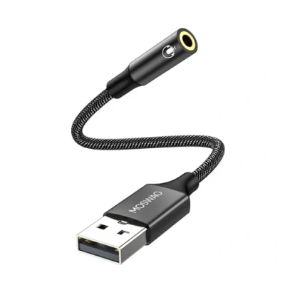 Imagen de MOSWAG Adaptador de Audio con Tarjeta Sonido Externa USB a convertidor estéreo Auxiliar 3,5 mm Compatible Auriculares, PC, computadora portátil, Linux, Escritorio, PS4