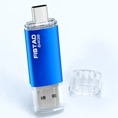Imagen de Memoria USB 64GB, 2 en 1 OTG Flash Drive 2.0 64GB Pen Tipo C Memory Stick para PC, Laptop Almacenamiento de Datos (Azul)