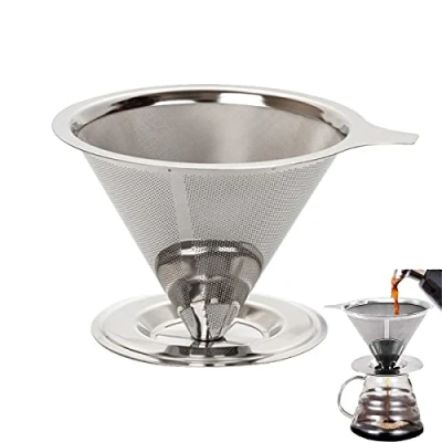 Imagen de Tianyis Gotero de Café Reutilizable Acero Inoxidable, Filtro Permanente, Cono Goteo Sin Papel Malla Metal, Coffee Dripper Filter, para 1 4 Tazas