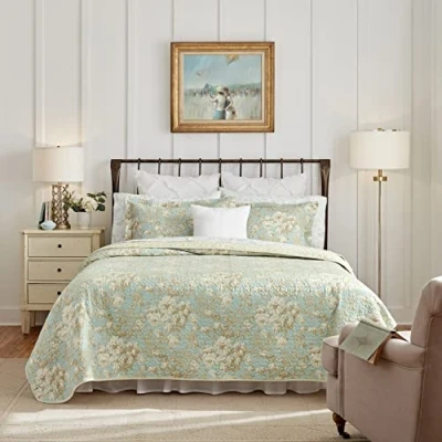 Imagen de Laura Ashley Juego de Colcha: Ropa Cama Ultra Suave para Todas Las Estaciones, Colcha Reversible y Elegante con Fundas a Juego, algodón, Sereno, King