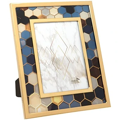 Imagen de Marco de fotos hexagonal multicolor acero inoxidable, 5 x 7/13 18 cm