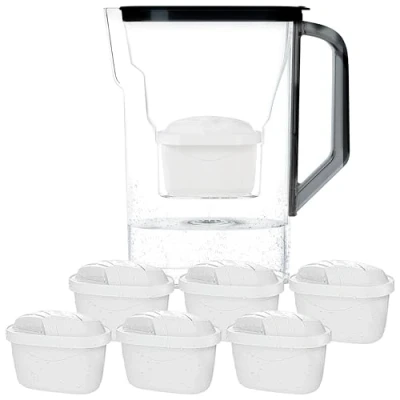 Imagen de Wessper Jarra Filtradora Agua con Filtros, para Puerta de Frigorífico 2,7 Litros, Filtro Carbón Activo y Resina Intercambio Iónico, Juego 6 Cartuchos Negro