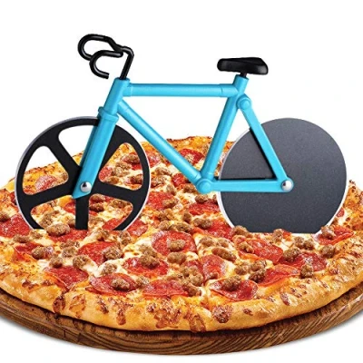 Imagen de ZAWTR Bicicleta Rueda de Cortador Pizza Acero Inoxidable con Revestimiento Antiadherente y Soporte, Cocina Herramientas (Azul)