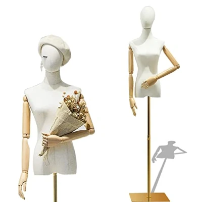 Imagen de HIYOUGO Maniqui Costura Mujer, Altura Ajustable Maniquies Torso Femenino de con Mano Articulada Flexible, Desmontable Maniquí Busto Señoras para Escaparates (Color : B)