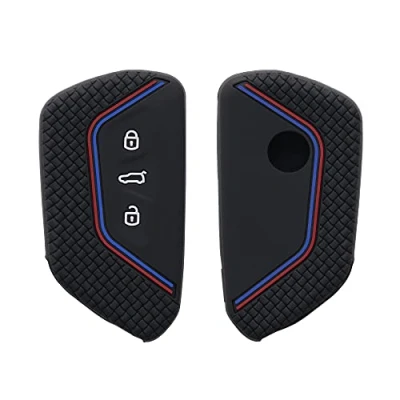 Imagen de kwmobile Carcasa Compatible con Llavero de VW Golf 8 Llave Coche 3 Botones Funda para Mando Silicona Negro/Rojo/Azul
