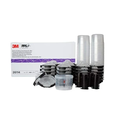 Imagen de 3M PPS 2.0 Kit de pistola pulverización que incluye 1 cazoleta con 50 vasos y tapas desechables, 32 tapones sellado 26114, 177 ml, filtro 200 micras, para coches, muebles, hogar, blanco
