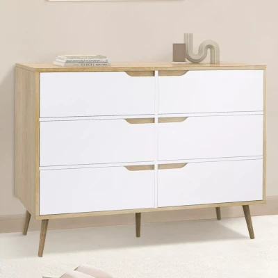 Imagen de IDMarket Helsinki Cajonera 6 cajones (115 cm), diseño escandinavo, madera y blanco
