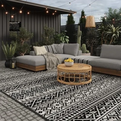 Imagen de EVOCAMP Alfombra de Exterior, Resistente a la Intemperie y Ligero, Manta pícnic, Playa, Suelo Camping Fibra Polipropileno, para terrazas (Negro, 270 x 400 cm)