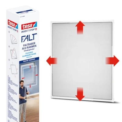 Imagen de tesa 55214 Insect Stop Plegable de Aluminio,Mosquitera con Marco Telescópico Ajustable,Blanco,80 cm x 80 cm, Blanco, 81 a 140