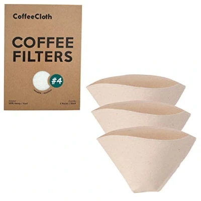 Imagen de Earthtopia Paquete de 3 Filtros para Café Tela Reutilizables 100% Algodón Orgánico en Conos Ecológicos Cafeteras y por Embudo Permanentes (Tamaño 4)