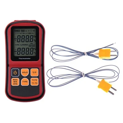 Imagen de RGBS doble canal termómetro digital con dos K tipo termopares Temperatura Medidor LCD Retroiluminación para K/J/T/E/R/S/N termopar, la industria, agricultura, Meteorología