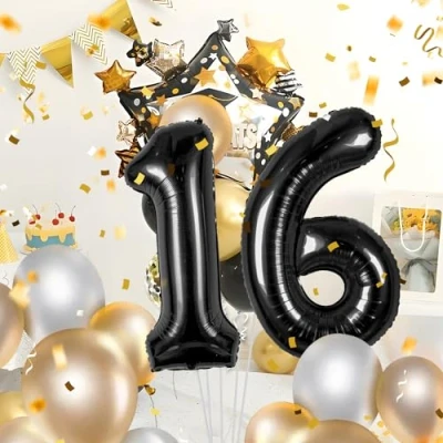 Imagen de Globos de Cumpleãnos Numeros 16 Noir,101 CM Globo Gigantes Grandes Decoracion,Globo Numero Niño Niña Adultos decorazione,Vuelan con Helio