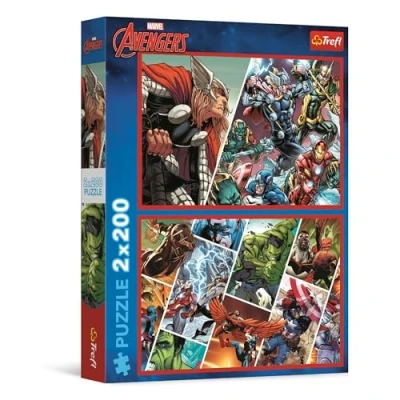 Imagen de Trefl Puzle 2en1: Marvel The Avengers, Defensores del Mundo 2 x 200 Piezas Set de Dos Rompecabezas para Adolescentes, Multicolor (13318)