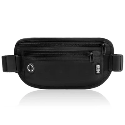 Imagen de GlasFlength Riñonera Viaje con Bloqueo RFID, de Seguridad Antirrobo 2 Bolsillos y Hebilla Ajustable Impermeable Cinturones Dinero Ocultos para Hombre Mujer (Negro)